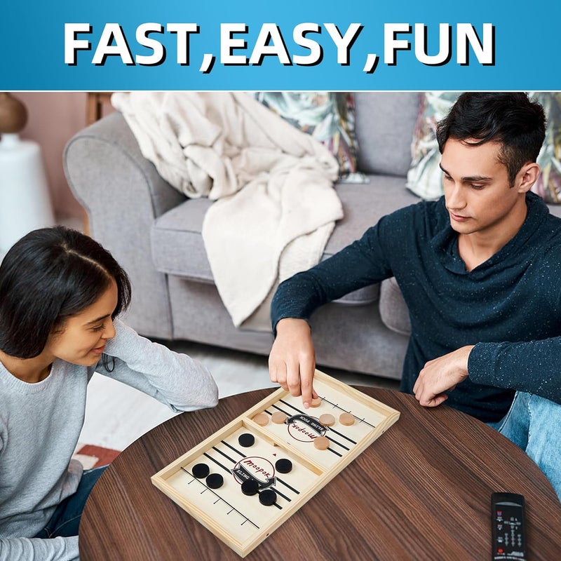 moopok Fast Sling Puck Game - Fast Action Super Foosball Table Desktop Battle Slingshot Wooden Air Hockey Board Game -Guaranteed Fun for Family Game Night or Friends Party - Image 5