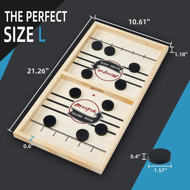 moopok Fast Sling Puck Game - Fast Action Super Foosball Table Desktop Battle Slingshot Wooden Air Hockey Board Game -Guaranteed Fun for Family Game Night or Friends Party - Image 3