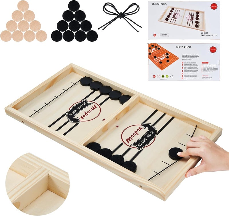 moopok Fast Sling Puck Game - Fast Action Super Foosball Table Desktop Battle Slingshot Wooden Air Hockey Board Game -Guaranteed Fun for Family Game Night or Friends Party - Image 1