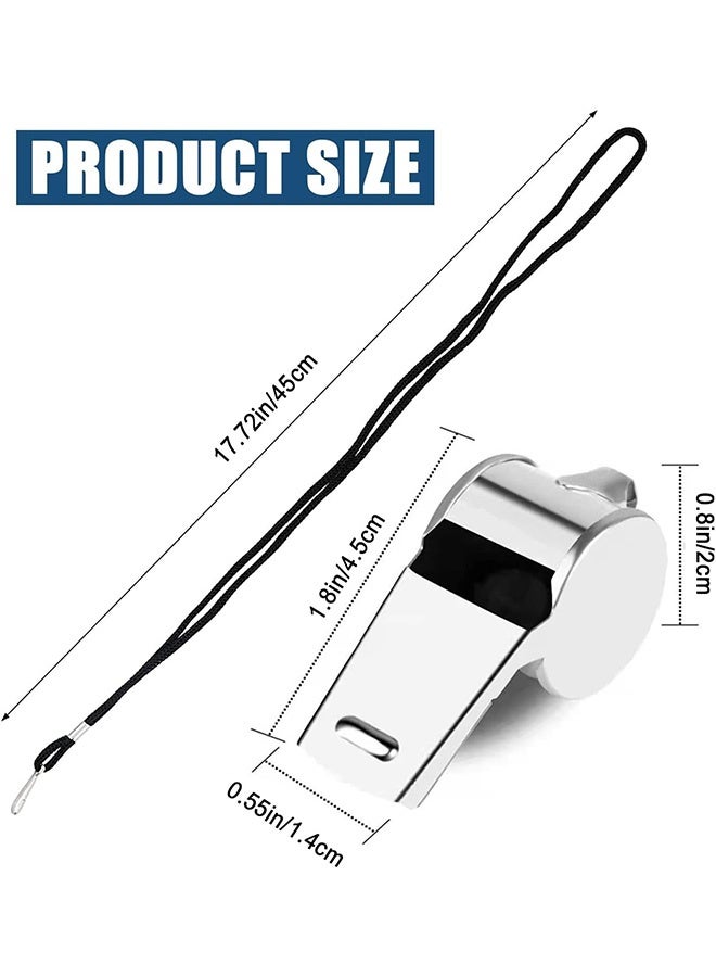 MXN 4 Pcs Stainless Steel Sports Whistle with Lanyard, Sports Whistle Perfect for Referees Coaches Outdoor Sports (Silver) - Image 2