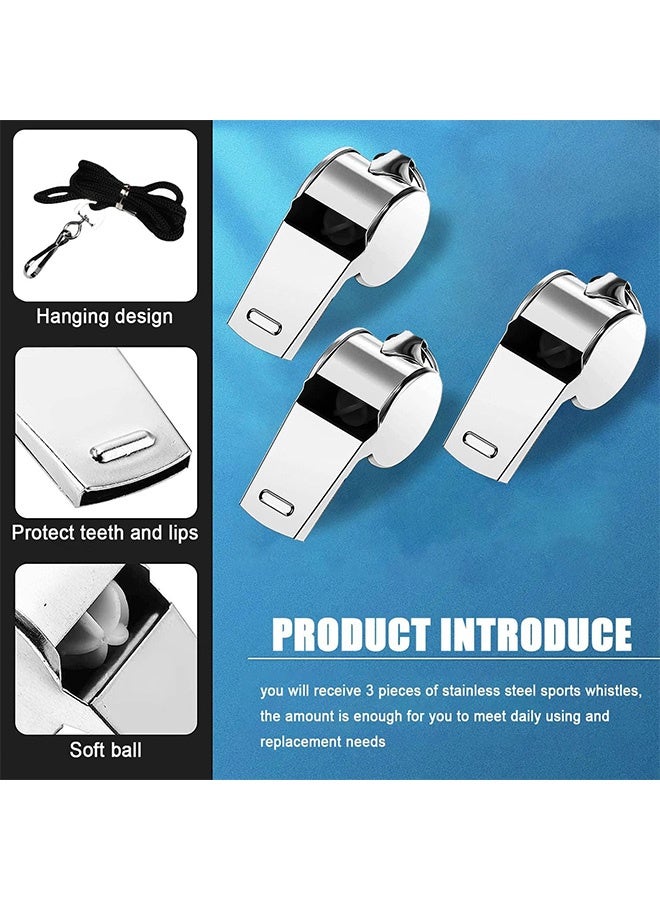 MXN 4 Pcs Stainless Steel Sports Whistle with Lanyard, Sports Whistle Perfect for Referees Coaches Outdoor Sports (Silver) - Image 4