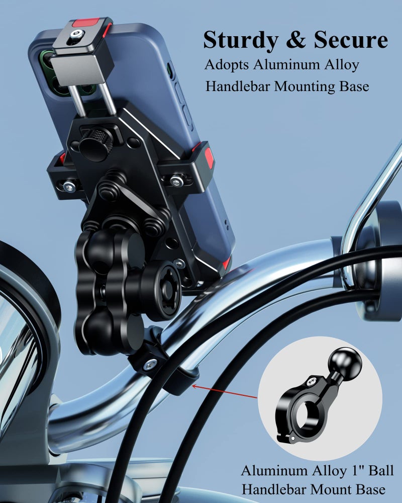 BRCOVAN Aluminum Alloy Motorcycle Phone Mount with Vibration Dampener & High-Speed Secure Lock, Anti-Theft Handlebar Cellphone Holder for Motorcycle Bike Bicycle Scooter ATV, for 4.7-7.2'' Smartphone - Image 3