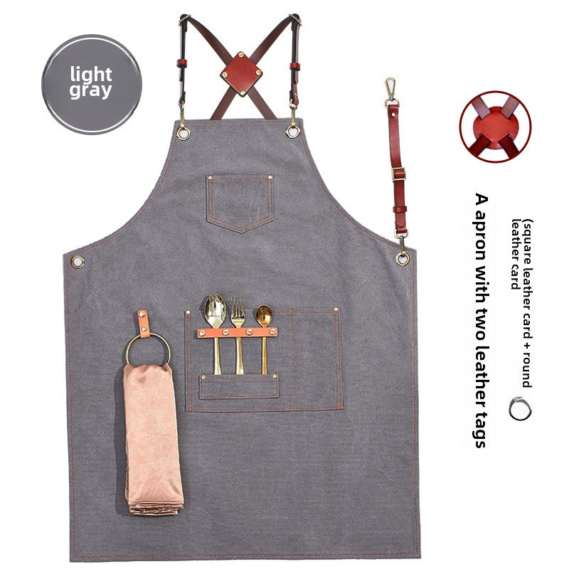 Thick Canvas Apron Custom Logo Coffee Brown for CafesNew belt thick canvas light gray ring New belt thick canvas light gray ring