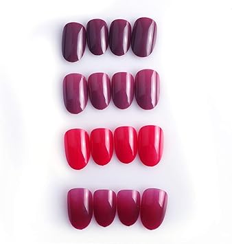 Laza 96 Pcs Fake Nails Ruby Vermeil Cherry Full Cover Oval Short UV Coat Artificial Acrylic Nails Red Garnet - Image 1