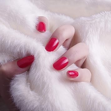 Laza 96 Pcs Fake Nails Ruby Vermeil Cherry Full Cover Oval Short UV Coat Artificial Acrylic Nails Red Garnet - Image 3