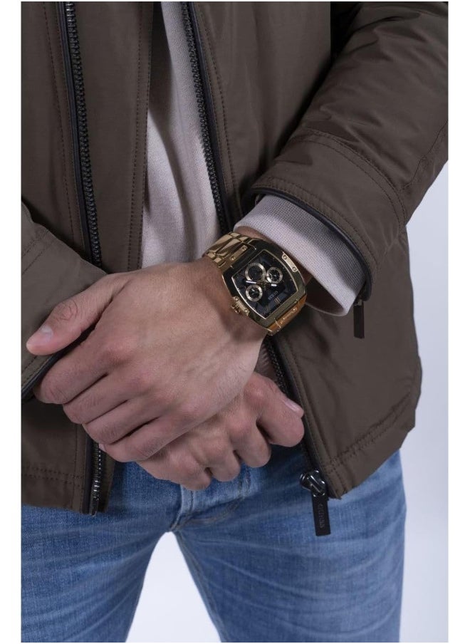 GUESS Guess US Men's Black and Gold-Tone Square Multifunction Watch  - Image 4
