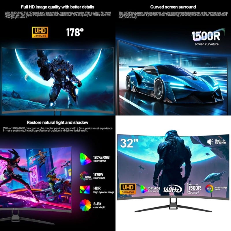 Generic Generic Crua Curved Gaming Monitor Uhd 3840x2160 Display Screen UHD3840x2160 32 inch ZD26BF8E64A0E588BBA86Z