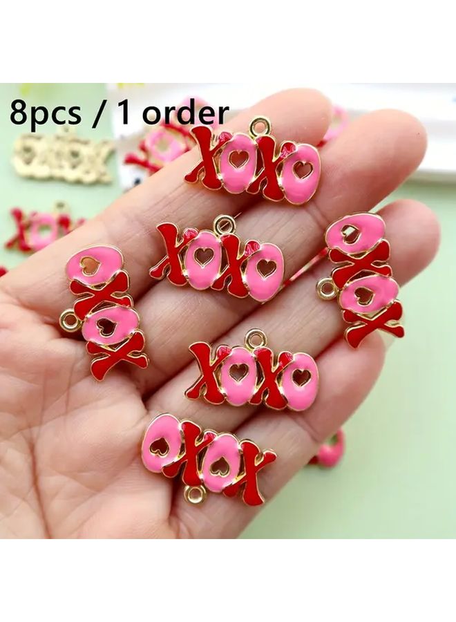 8 Pendant XOXO Enamel Alloy Jewelry Set DIY Bracelet Necklace Making Valentine Gift - Image 1