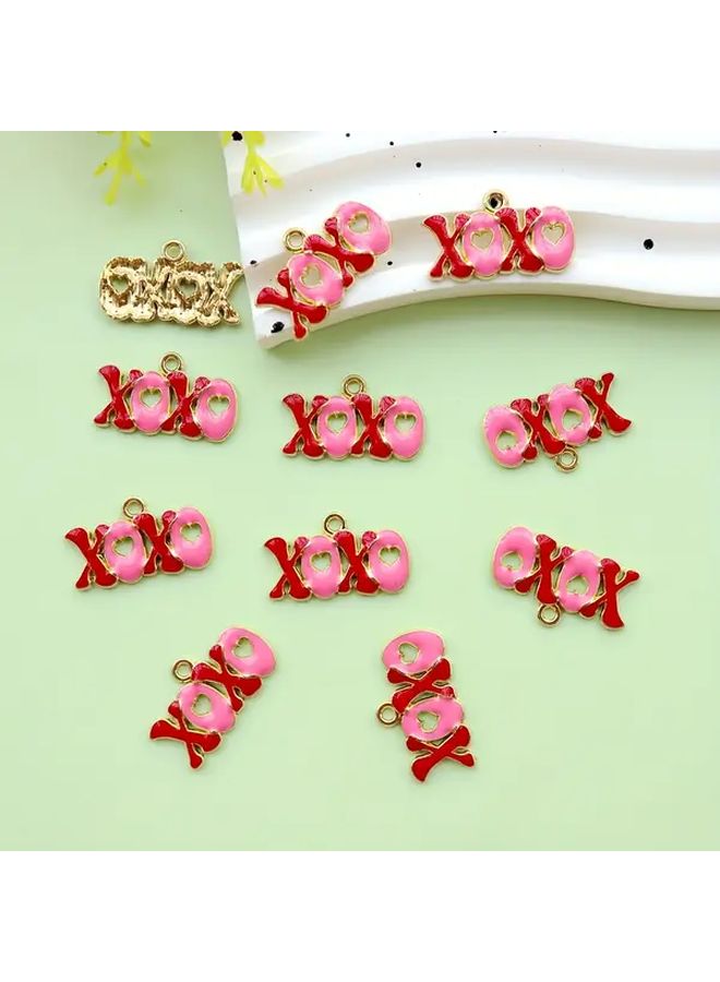 8 Pendant XOXO Enamel Alloy Jewelry Set DIY Bracelet Necklace Making Valentine Gift - Image 2