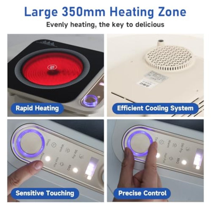 3500W Portable Infrared Cooker, Dual Heating Single Burner Electric Hob with Touch Screen and Knob Control, Timer and Keep Warm Function, Large Heating Panel Suitable for All Cookware - Image 5
