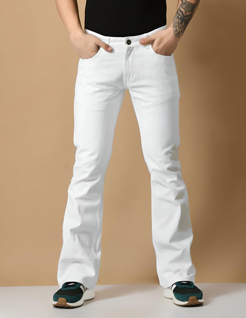 Waltz Men's High Waist Stretchable Boot Cut Wide Leg Flared Casual White Denim Cotton Bell Bottom Jeans Pants for Men, 36 - Image 4