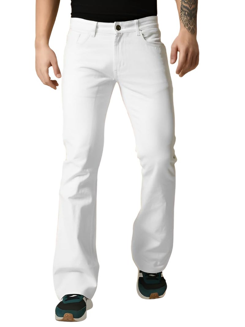 Waltz Men's High Waist Stretchable Boot Cut Wide Leg Flared Casual White Denim Cotton Bell Bottom Jeans Pants for Men, 36 - Image 1