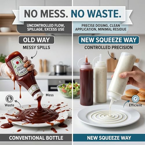 Zeinwap Plastic Squeeze Bottle Ketchup Mustard Honey Sauce Dispenser Bottle - 650 ML (White, Pack of 2) - Image 5