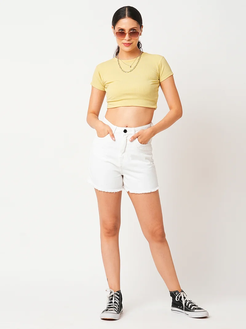 globus Women Slim Fit High-Rise Denim Pure Cotton Shorts