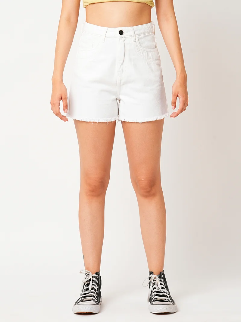 globus Globus Women Slim Fit High-Rise Denim Pure Cotton Shorts