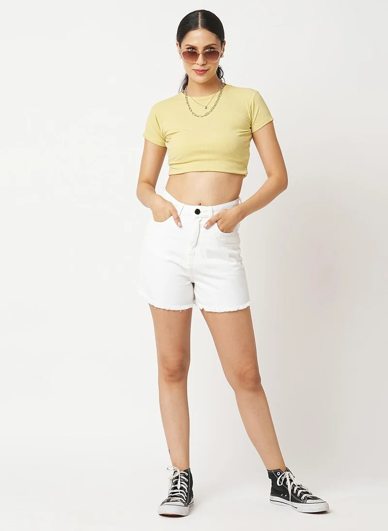 جلو باص شورت جينز نسائي بقصة ضيقة وخصر مرتفع من القطن الخالص من جلوبس