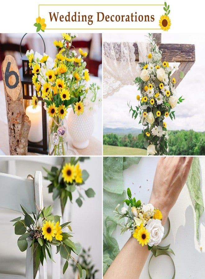 MHMJON 8 Bundles Sunflowers Artificial Flowers Silk Mini Sunflowers Fake Yellow Flowers Gerbera Daisies Flowers for Indoor Outdoor Home Kitchen Table Wedding Centerpieces Gravesites Decor (13.77") - Image 4