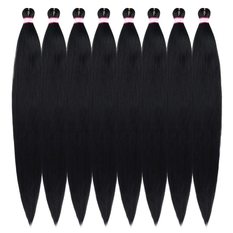 Dorsanee Pre Stretched Braiding Hair 8 Packs 42 Inch Natural Black Color Long Professional Hair for Braiding Twist Braids Itch Free Hot Water Setting Yaki Straight Synthetic Hair Extensions 1B