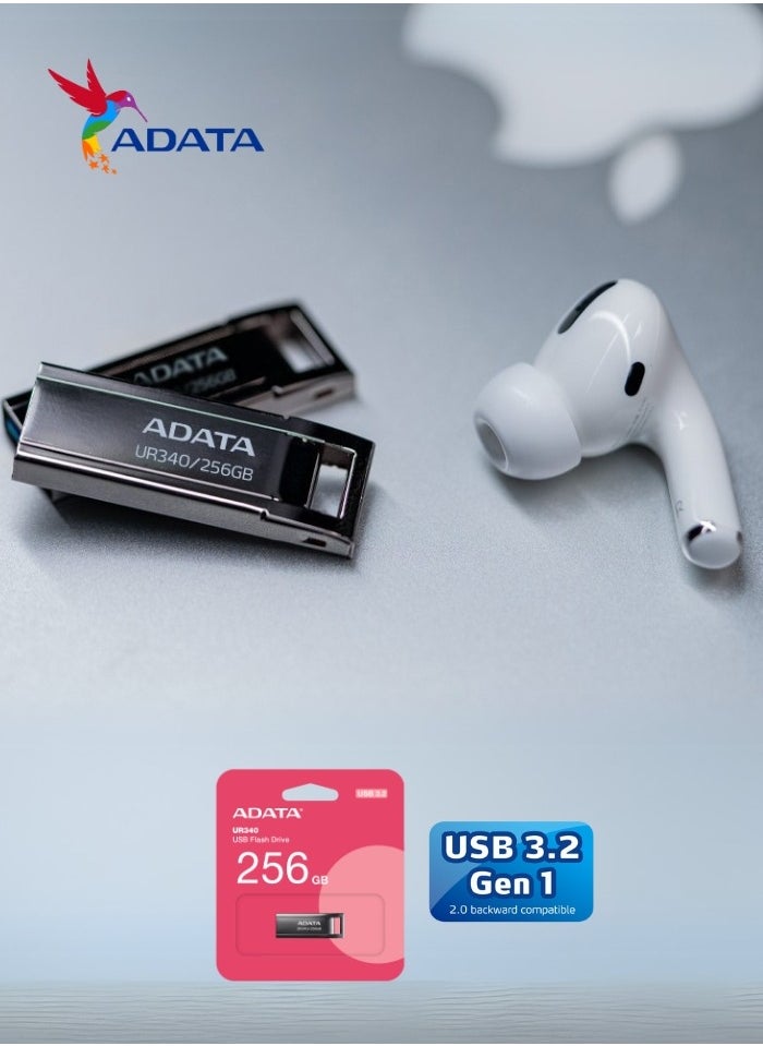ADATA - UR340 256GB USB 3.2 Flash Drive Lightweight Waterproof | Silver Metal | Fast Data Transfer - Image 1