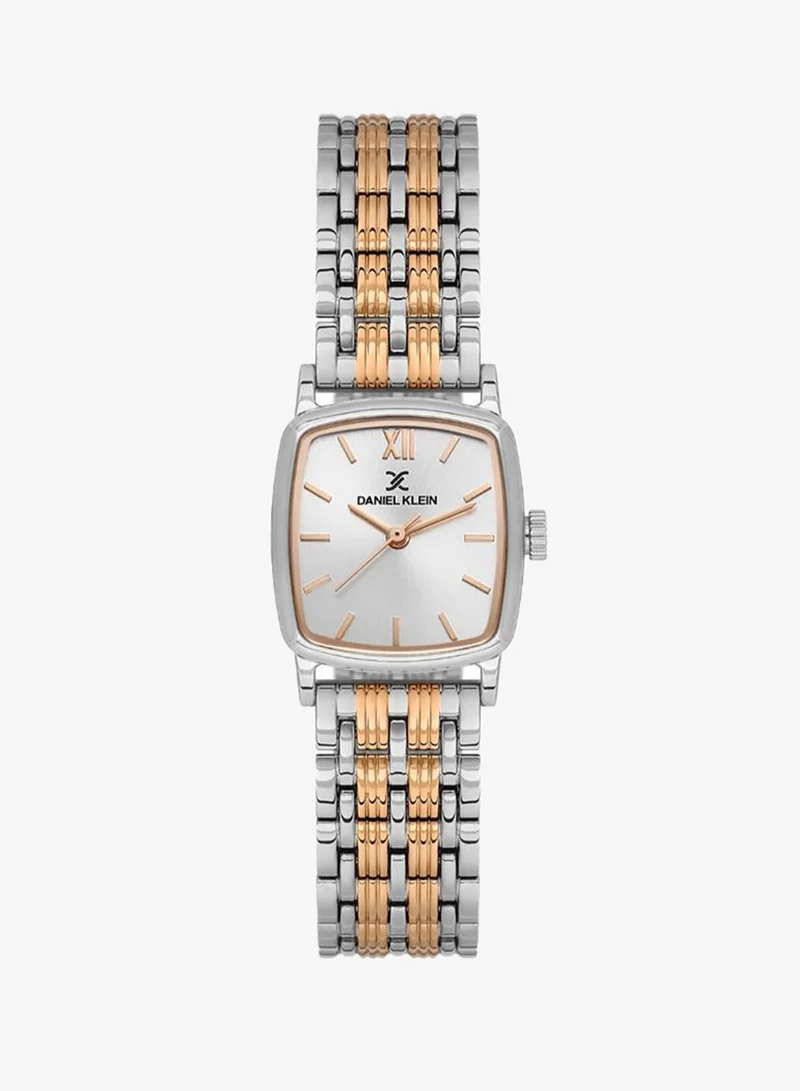 DANIEL KLEIN Women's Stainless Steel Silver Alloy Case Analog Silver Square Sunray Dial Japanese Quartz Premium 30 Meters Water Resistant
