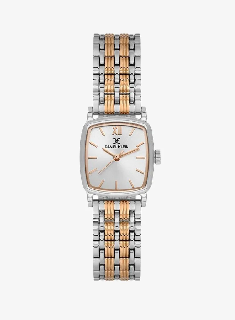 Daniel Klein Women's Stainless Steel Silver Alloy Case Analog Silver Square Sunray Dial Japanese Quartz Premium 30 Meters Water Resistant