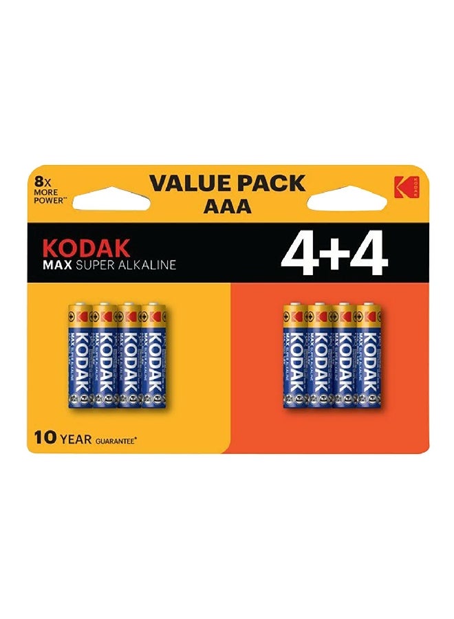 8-Piece Max Long Lasting Super Alkaline AAA Pencil Battery Blue and Yellow 16.5 x 12 x 1 cm KOD011