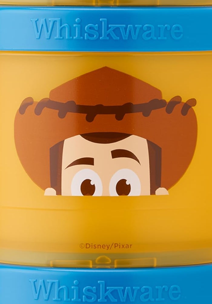Whiskware Disney Pixar Stackable Snack Containers for Kids and Toddlers, 3 Stackable Polypropylene Snack Cups for School and Travel, Toy Story Woody and Bullseye - Image 1