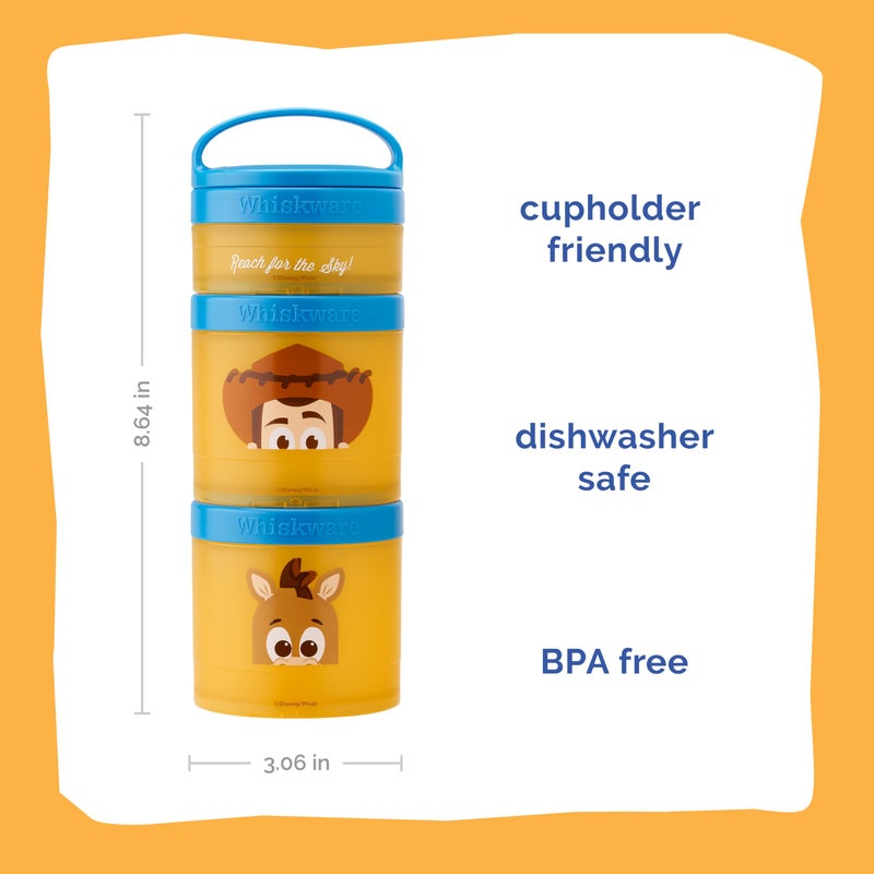 Whiskware Disney Pixar Stackable Snack Containers for Kids and Toddlers, 3 Stackable Polypropylene Snack Cups for School and Travel, Toy Story Woody and Bullseye - Image 2