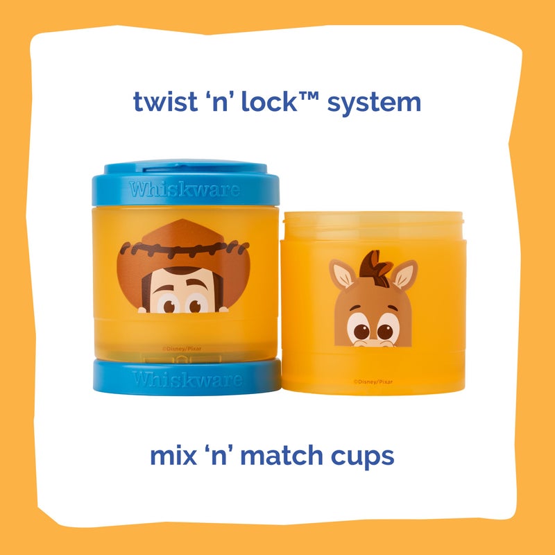 Whiskware Disney Pixar Stackable Snack Containers for Kids and Toddlers, 3 Stackable Polypropylene Snack Cups for School and Travel, Toy Story Woody and Bullseye - Image 3