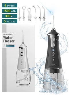 Xoopla Cordless Water Flosser Teeth Cleaner, 300ML Cleanable Water Pick Teeth Water USB C 1500 mAh Rechargeable Oral Irrigator IPX6 Waterproof, 4-Mode Dental Water Flosser with 5 Jet Tips for Home,Travel  - Image 1