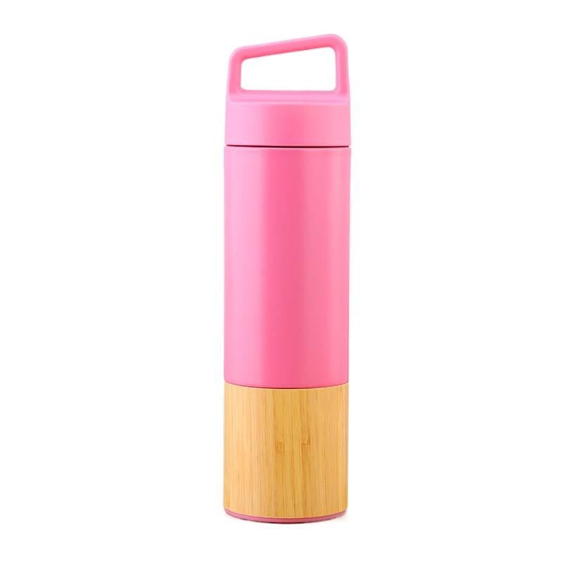 كوب قهوة للسفر بمقبض سهل الحمل ومناسب لحامل الأكواب من ستانلس ستيل، وردي، 500 ml، مناسب للتنقل مع مقبض من الستانلس ستيل باللون الوردي - Lilac Ribbon - Image 1