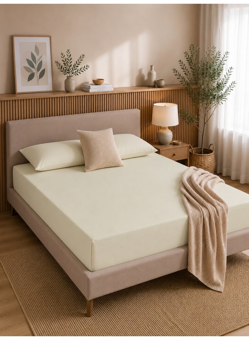 Home auraa 1-Piece Essential Microfiber Fitted Sheet Solid, Queen (160 x 200 + 30 cm),Design Soft Fabric Deep P - Image 1