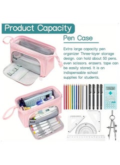 ANGOO Large Capacity Pencil Case, Big Pen Pouch, Organizer Bag for Markers and Cosmetic, Portable Daily Supplies with Easy Grip Handle, Gift for Kids and Adults, Pink  - Image 3