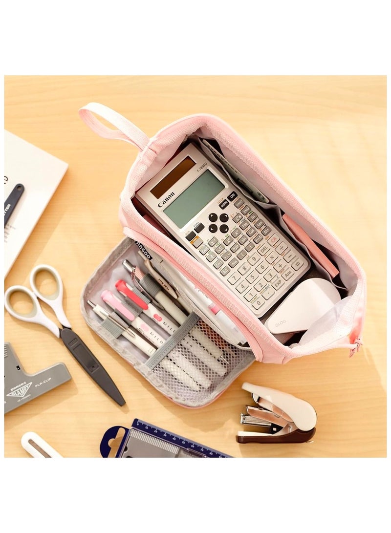 ANGOO Large Capacity Pencil Case, Big Pen Pouch, Organizer Bag for Markers and Cosmetic, Portable Daily Supplies with Easy Grip Handle, Gift for Kids and Adults, Pink - Image 5