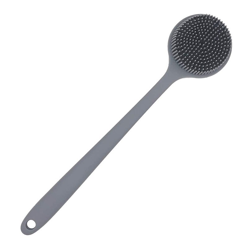 DNC Soft Silicone Back Scrubber Shower Bath Body Brush with Long Handle, BPA-Free, Hypoallergenic, Eco-Friendly (Gray) - Image 2