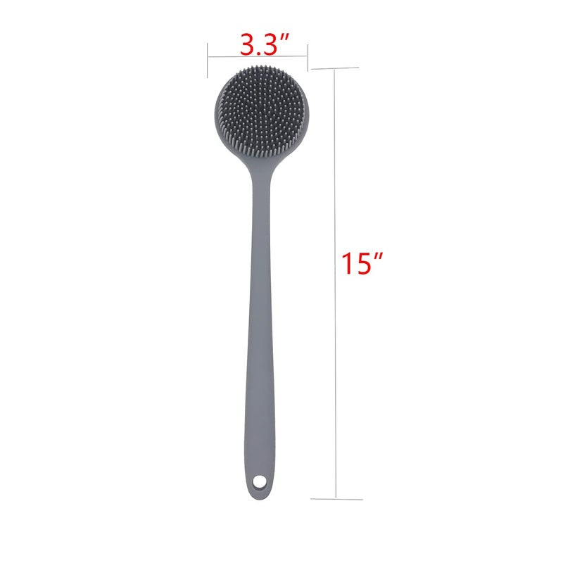 DNC Soft Silicone Back Scrubber Shower Bath Body Brush with Long Handle, BPA-Free, Hypoallergenic, Eco-Friendly (Gray) - Image 5