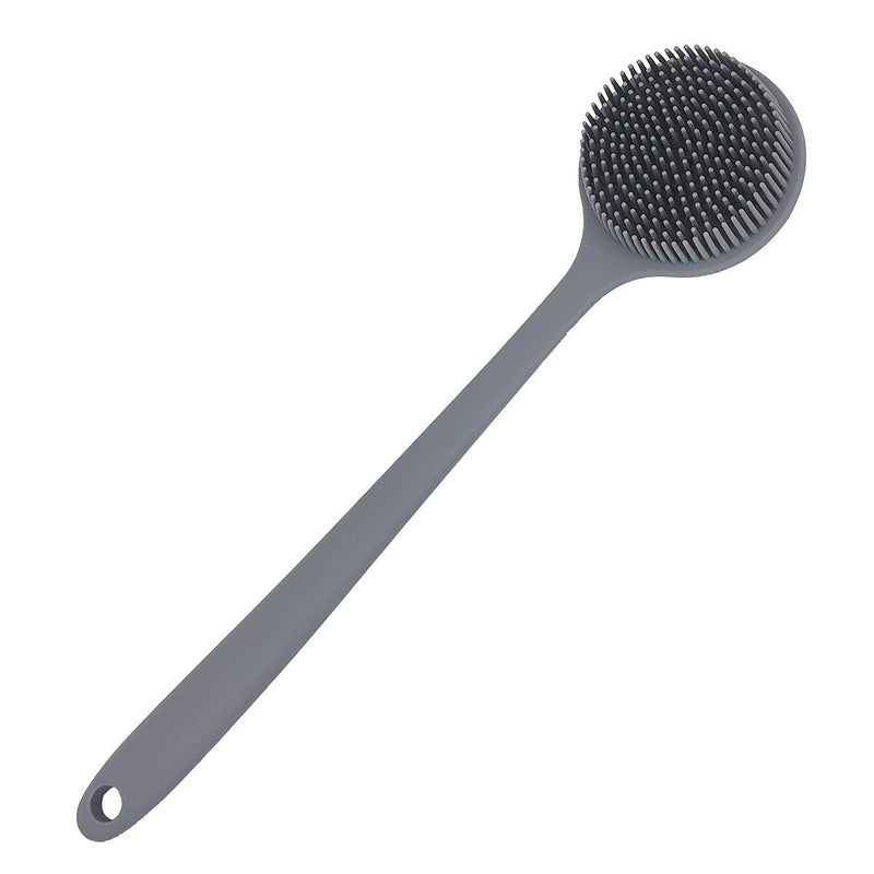 DNC Soft Silicone Back Scrubber Shower Bath Body Brush with Long Handle, BPA-Free, Hypoallergenic, Eco-Friendly (Gray) - Image 1
