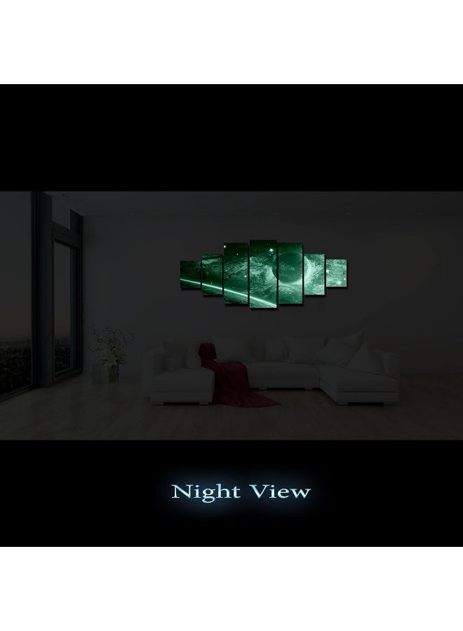 Startonight Huge Canvas Wall Art - Galaxy Blue Planet On A Pink Background - USA Large Home Decor - Dual View Surprise Artwork Modern Framed Wall Art Set of 7 Panels Total 100 x 240 cm - Image 5