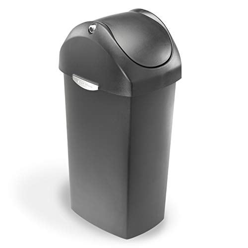 simplehuman 60 Liter / 16 Gallon Swing Lid Trash Can, Grey Plastic - Image 1