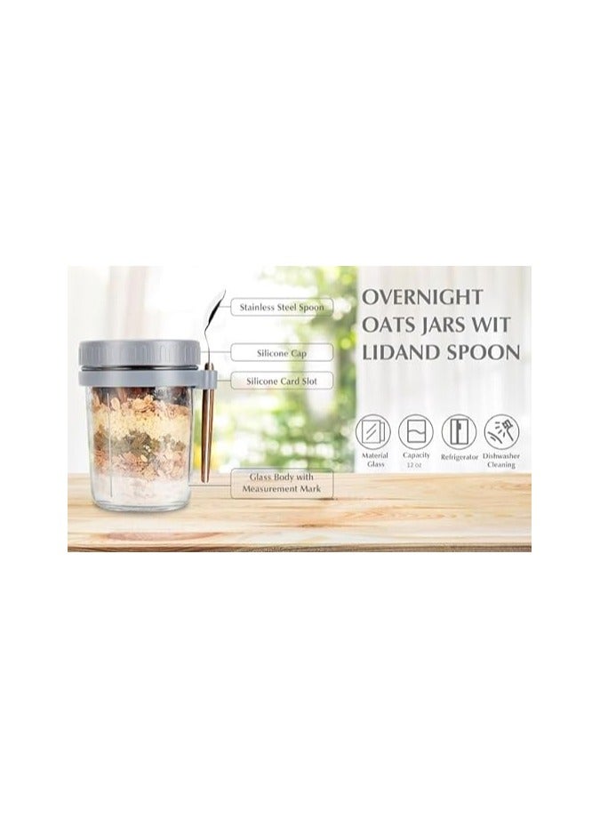 MahMir Overnight Oats Jars with Lid and Spoon, 2PCS 300ml Large Capacity Airtight Oatmeal Container with Measurement Marks, Wide Mouth Portable Jars Breakfast Container for Salads Yogurt Cereal Milk  - Image 5