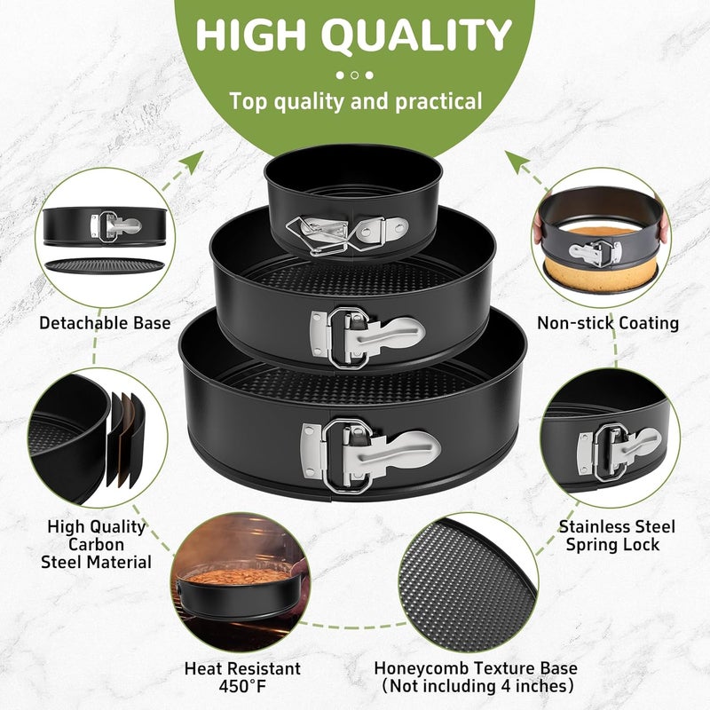 ZeroPone Springform Pan Set of 3 Pcs (4"/7"/9"), Non-stick Cheesecake Pans, Round Cake Pans Set, Cheese Cake Pans with Removable Bottom, Deep Dish Pizza Pan for Baking, Spring Form Pan for Cheesecake - Image 3