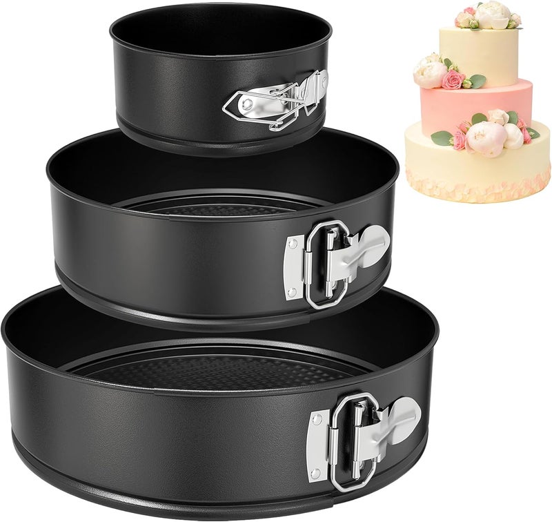 ZeroPone Springform Pan Set of 3 Pcs (4"/7"/9"), Non-stick Cheesecake Pans, Round Cake Pans Set, Cheese Cake Pans with Removable Bottom, Deep Dish Pizza Pan for Baking, Spring Form Pan for Cheesecake - Image 1