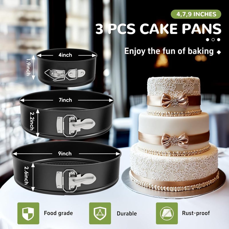 ZeroPone Springform Pan Set of 3 Pcs (4"/7"/9"), Non-stick Cheesecake Pans, Round Cake Pans Set, Cheese Cake Pans with Removable Bottom, Deep Dish Pizza Pan for Baking, Spring Form Pan for Cheesecake - Image 2