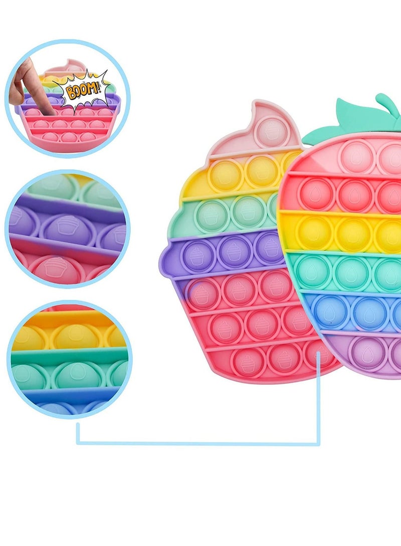 Y&D Push Pop Fidget Toy Pack, Toy, Anti-Anxiety Toys Gifts for Adults Kids Women Desktop Game Autism Special Needs - 2Pcs Pack (Multi-Color Strawberry + Ice Cream) - Image 3