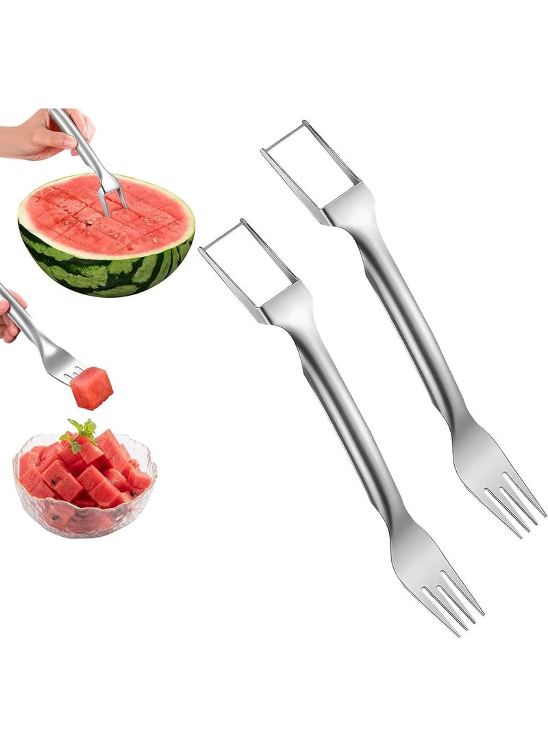 2-in-1 Watermelon Fork, 2PCS Watermelon Slicer Cutter Summer Watermelon Fruit Cutting Fork,watermelon Fork Slicer Cutter Stainless Steel Fruit Cutter Carving Tool for Home Party Family Camping - Image 1