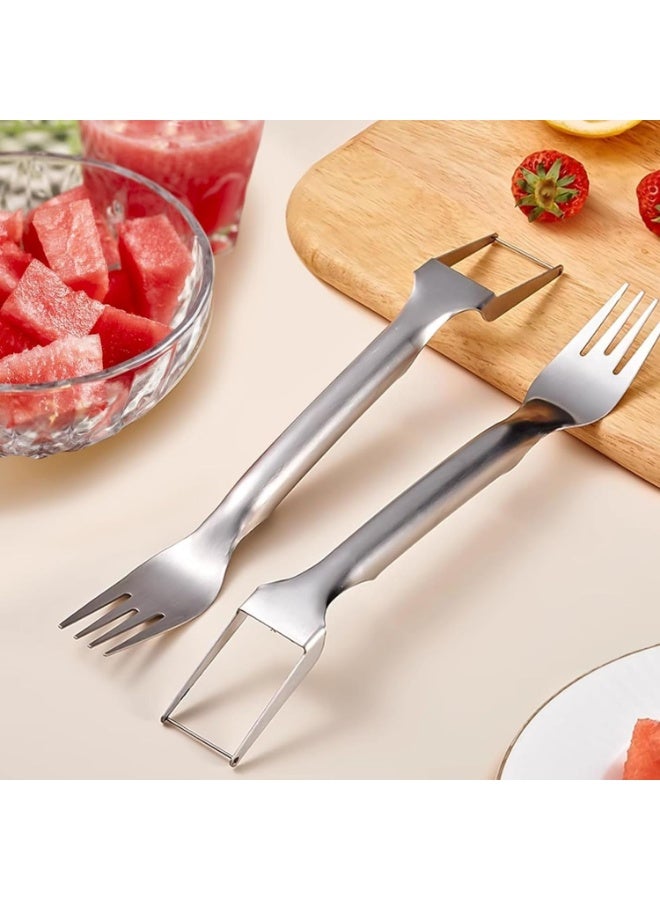 2-in-1 Watermelon Fork, 2PCS Watermelon Slicer Cutter Summer Watermelon Fruit Cutting Fork,watermelon Fork Slicer Cutter Stainless Steel Fruit Cutter Carving Tool for Home Party Family Camping - Image 2
