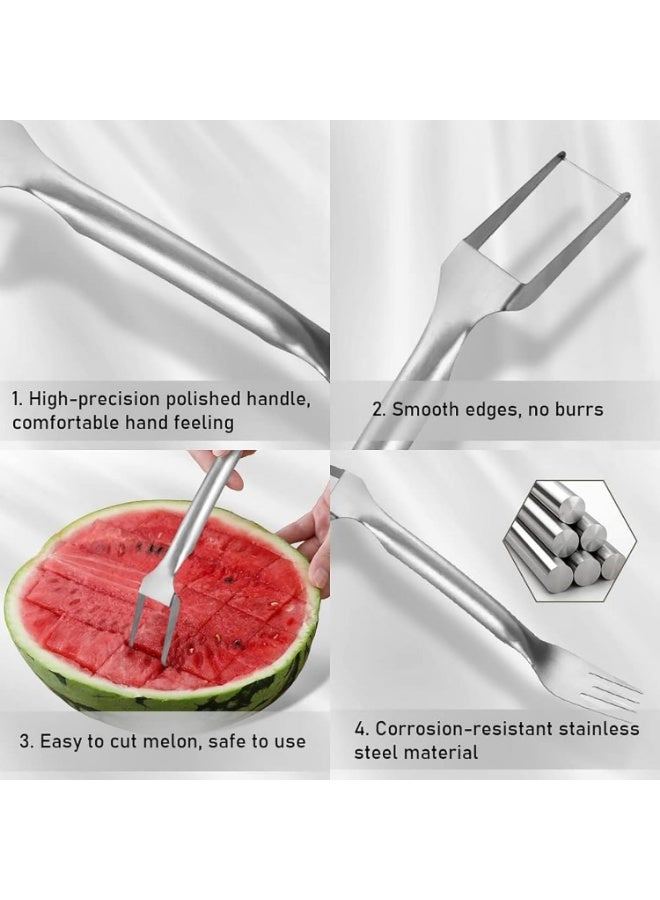 2-in-1 Watermelon Fork, 2PCS Watermelon Slicer Cutter Summer Watermelon Fruit Cutting Fork,watermelon Fork Slicer Cutter Stainless Steel Fruit Cutter Carving Tool for Home Party Family Camping - Image 3