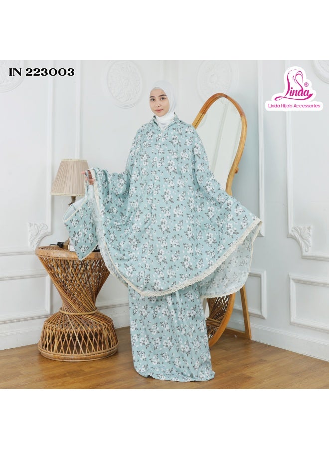 لیندا حجاب حجاب صلاة أنيق بنقشة زهور باللون الأخضر النعناعي - فستان إسلامي خفيف الوزن يغطي الجسم بالكامل للأطفال والمراهقين - طقم صلاة ناعم - Image 3