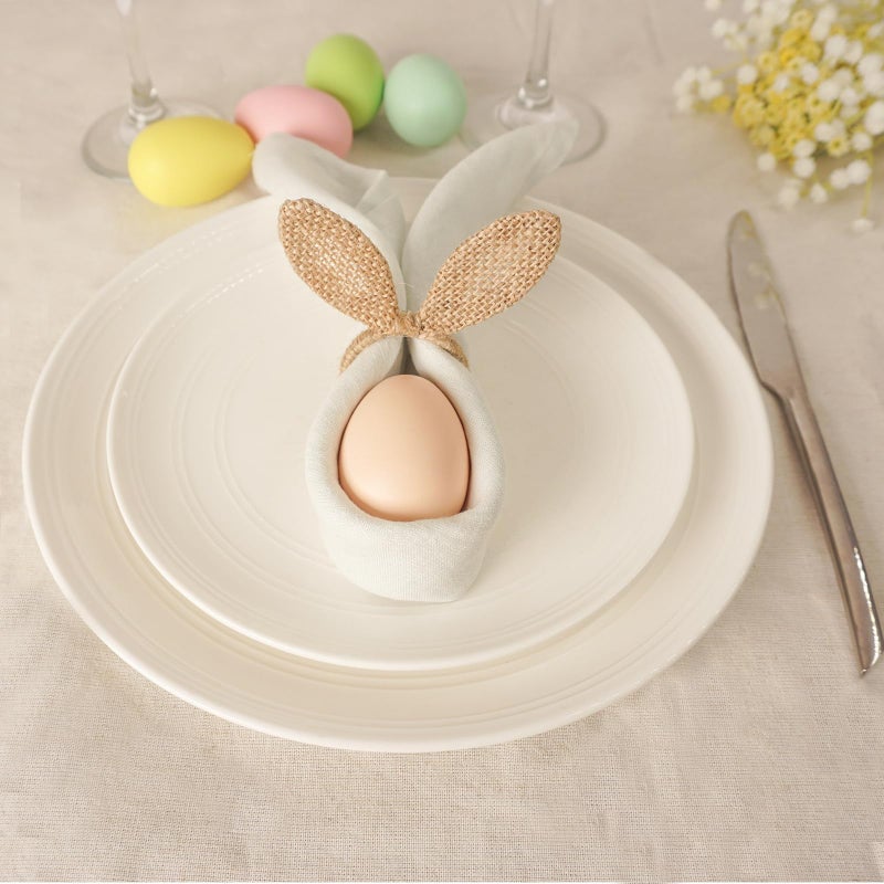 Utalek Easter Napkin Rings Set of 6, Burlap Jute Bunny Ear Napkin Rings, Rabbit Ear Napkin Ring Holders for Easter Party Banquet Dinning Spring Table Decoration - Image 5