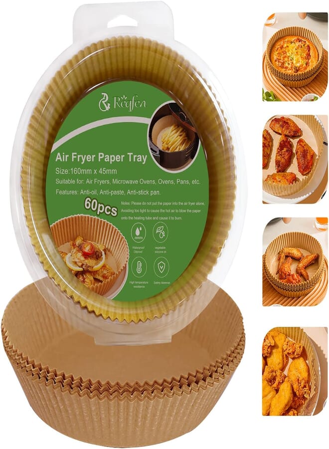 Air Fryer Disposable Paper Liner, Air Fryer Paper Liners Round, Parchment Paper For Air Fryer, Oil-Proof, Water-Proof, Food Grade Paper Liner For Baking Roasting(60pcs 6.3 Inch Natural ) 